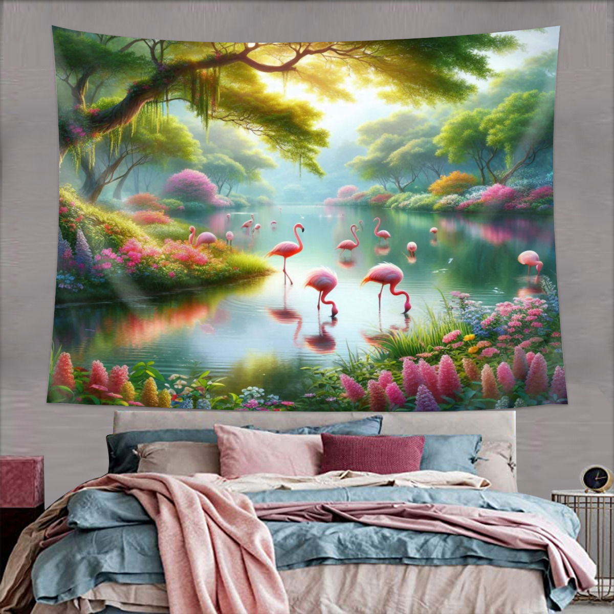 Tapeçaria de parede lago de pelicanos