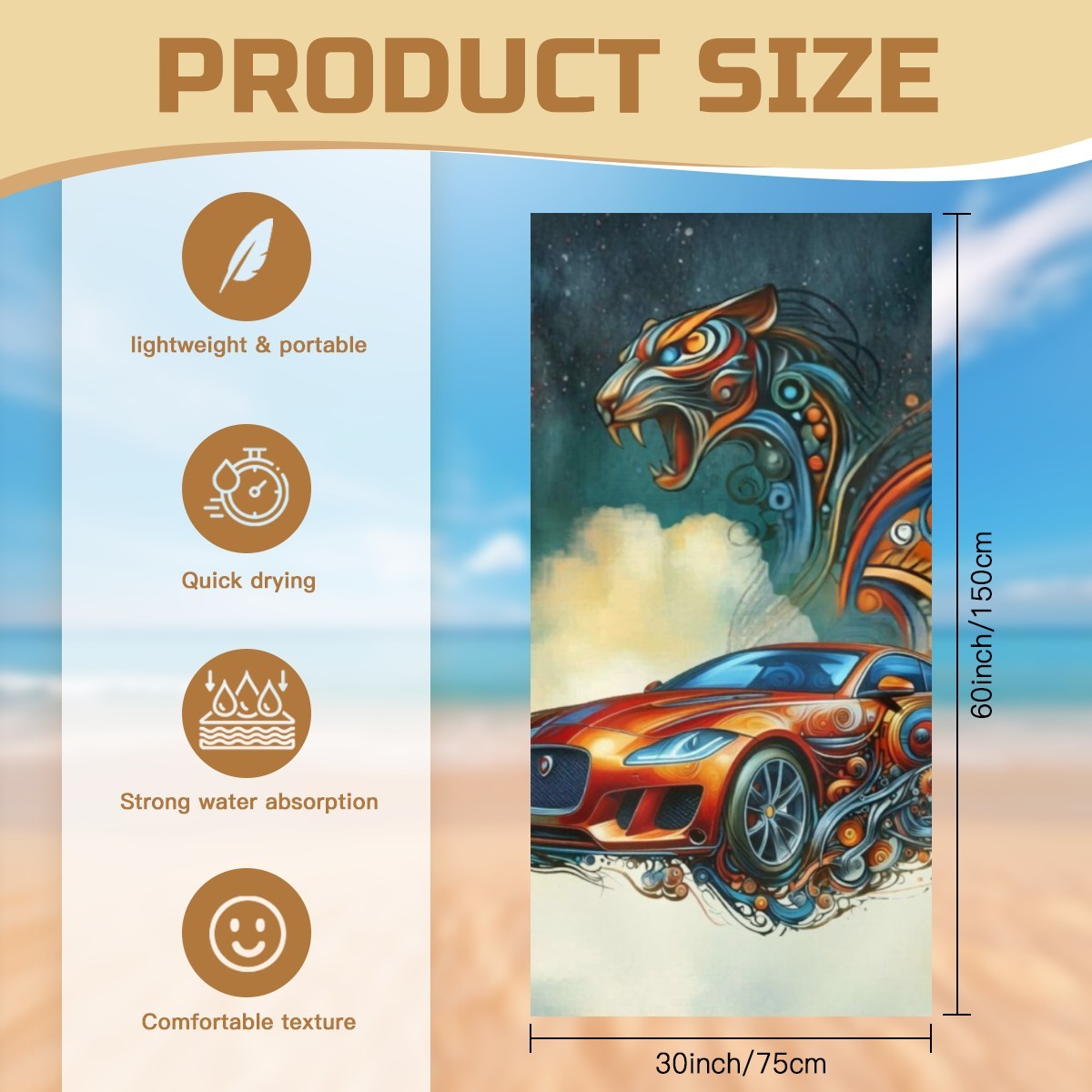 Conheça a Toalha de praia Jaguar. Temos para si o acessório ideal para levar a sofisticação e o poder do felino mais dinâmico do automobilismo para as suas férias de verão