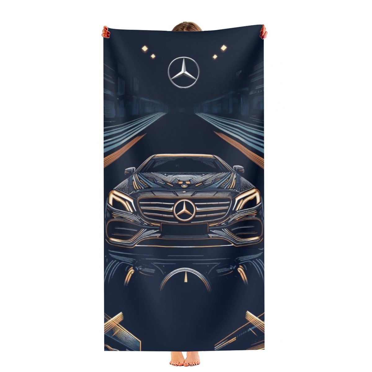 Adicione sofisticação, velocidade e estilo aos seus dias de verão com a Toalha de Praia Mercedes-Benz. Esta peça exclusiva foi desenhada a pensar nos verdadeiros entusiastas do mundo automóvel e do design moderno