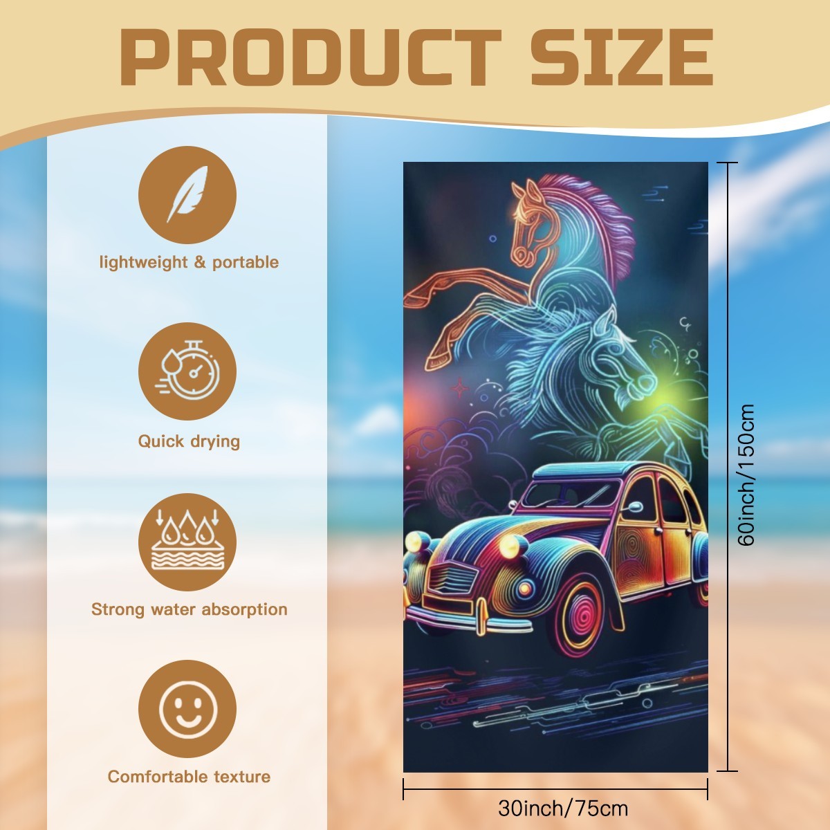 Toalha de Praia Citröen 2 CV. Toalha de banho com design automóvel, toalha de piscina exclusiva Citröen 2 cavalos, toalha de secagem rápida para entusiastas de carros. Com oferta de saco de transporte