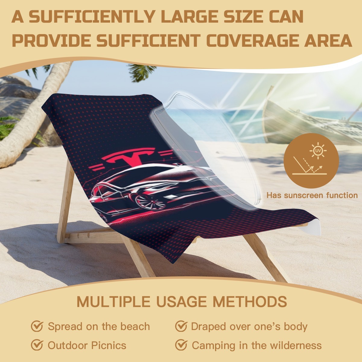 Toalha de Praia Tesla. Toalha de banho com design automóvel, toalha de piscina exclusiva Tesla, toalha de secagem rápida para entusiastas de carros. Com oferta de saco de transporte