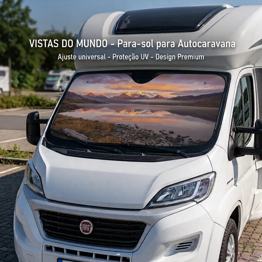 Pára-Sol para Autocaravana XL com Paisagem de lago ao Pôr do Sol