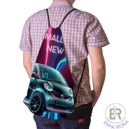 Conheça o Saco de Cordões Smart Fortwo. Inspirado na energia urbana, apresentamos um design futurista em tons de néon com a icónica frase "Small is the new big"