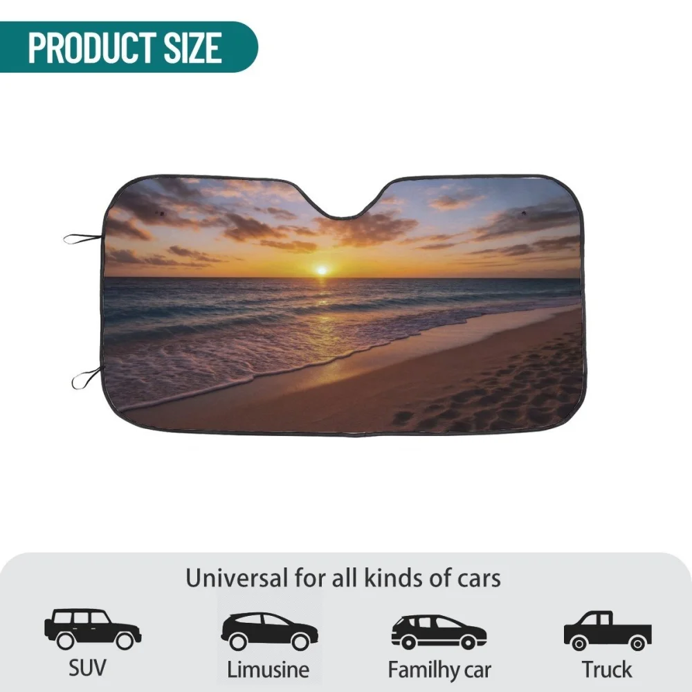 Para-sol de carro com imagem de pôr do sol. O Para-sol para Autocaravana Pôr do Sol na Praia, é um original e exclusivo da Erva Roxa protege eficazmente o habitáculo contra os raios UV e reduz a temperatura interior. Com uma imagem de um pôr do sol na praia, este protetor solar para para-brisas une funcionalidade e estilo para os seus passeios