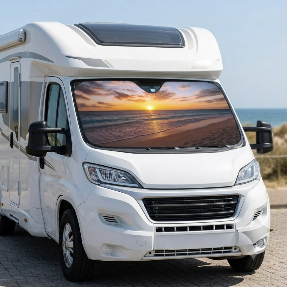 Pára-sol para Autocaravana Pôr do Sol na Praia – Proteção Térmica L/XL