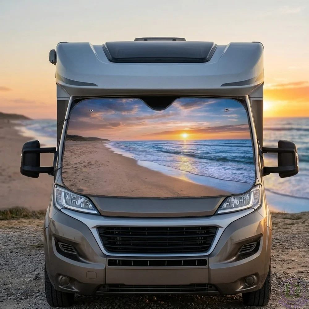 Pára-sol para Autocaravana Praia ao Pôr do Sol – Proteção Térmica L/XL