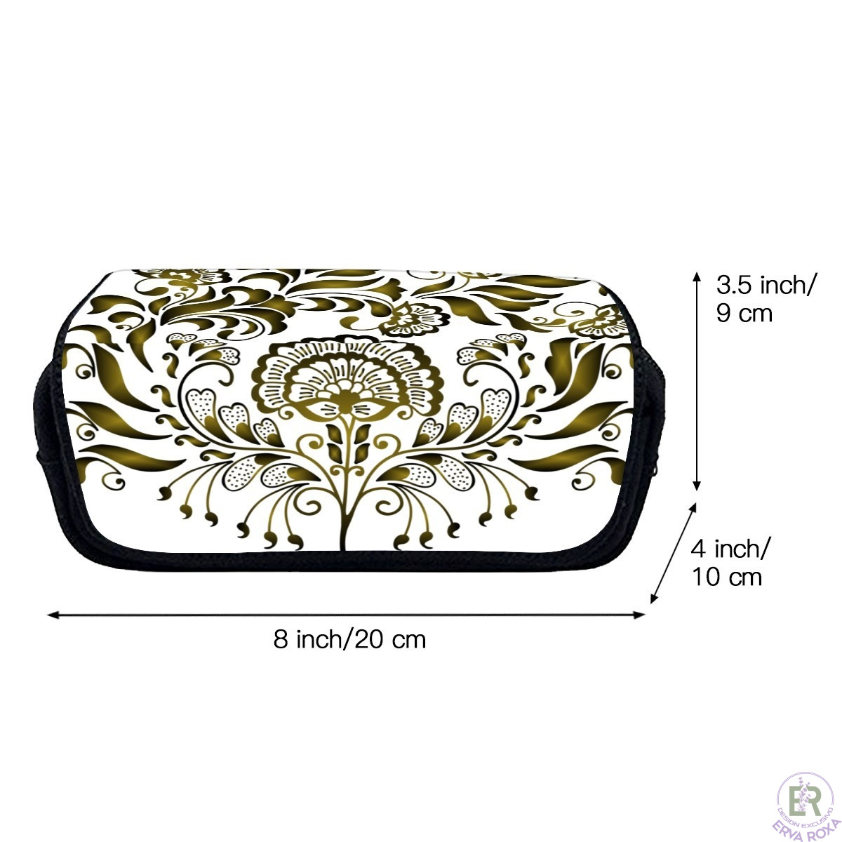 Estojo Escolar Duplo Grande com Padrão Floral Dourado – Erva Roxa