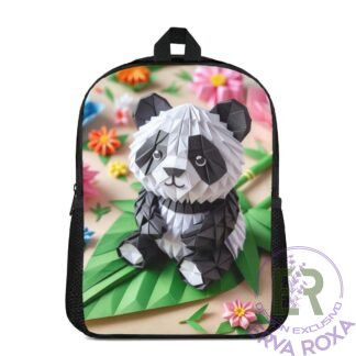 A Mochila Escolar Panda Origami é um produto original e exclusivo da loja Erva Roxa, concebido com uma estampa geométrica em estilo origami 3D