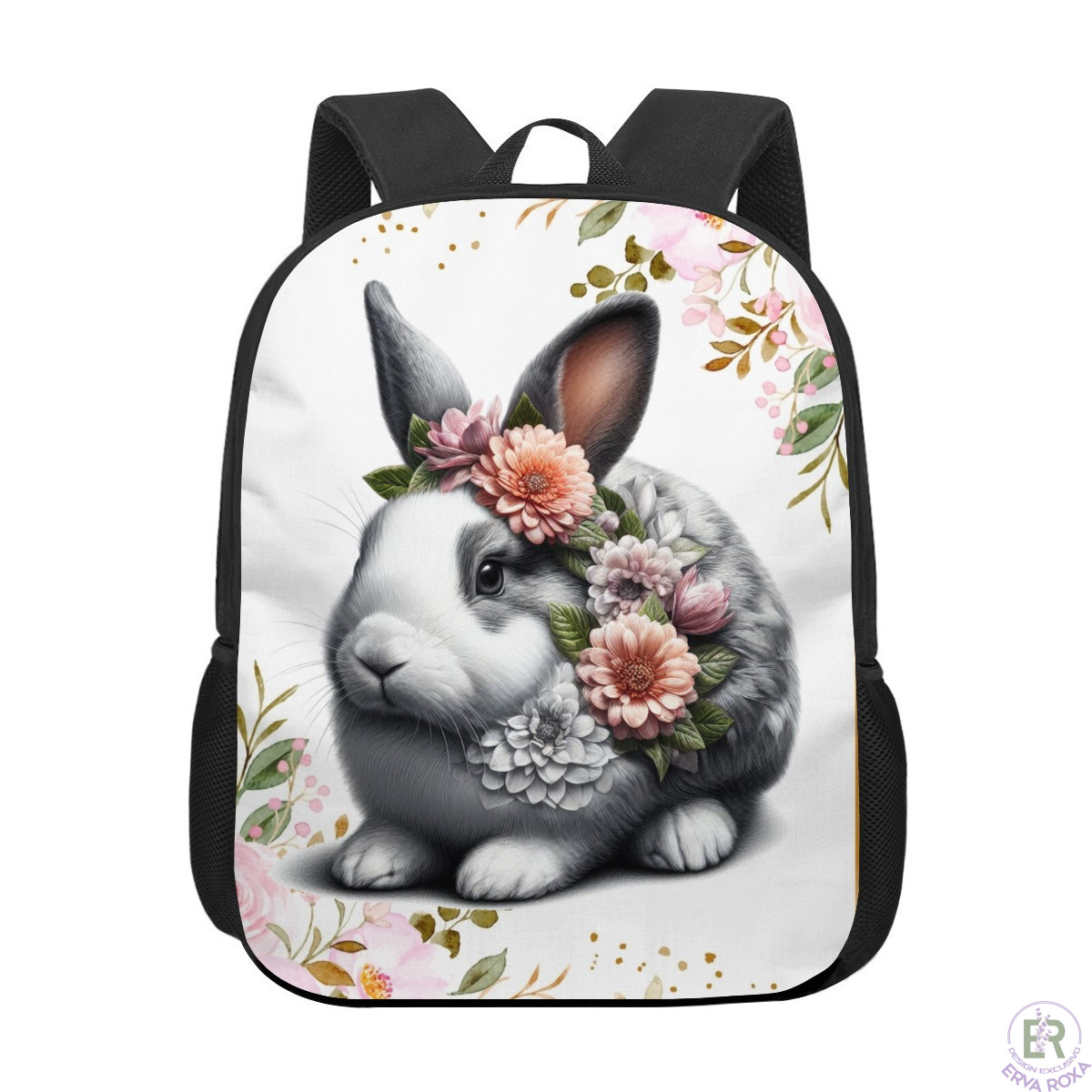 Mochila Escolar Infantil com Coelho e Flores