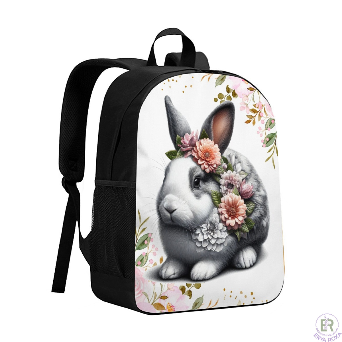Mochila Escolar Infantil com Coelho e Flores