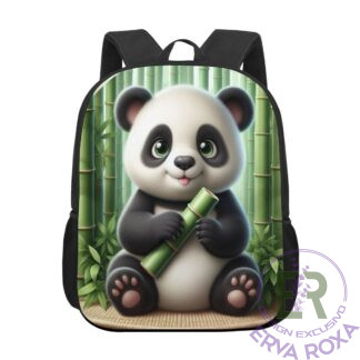 A Mochila Escolar Infantil Panda e Bambu é um produto original e exclusivo da Erva Roxa, desenhada com uma estampa ilustrada de um panda num bambuzal