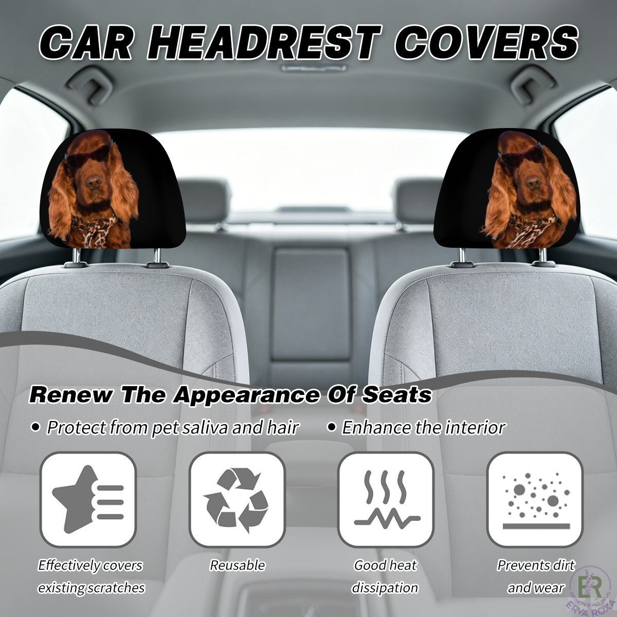Capas para encostos de cabeça de carro com estampado de cão.