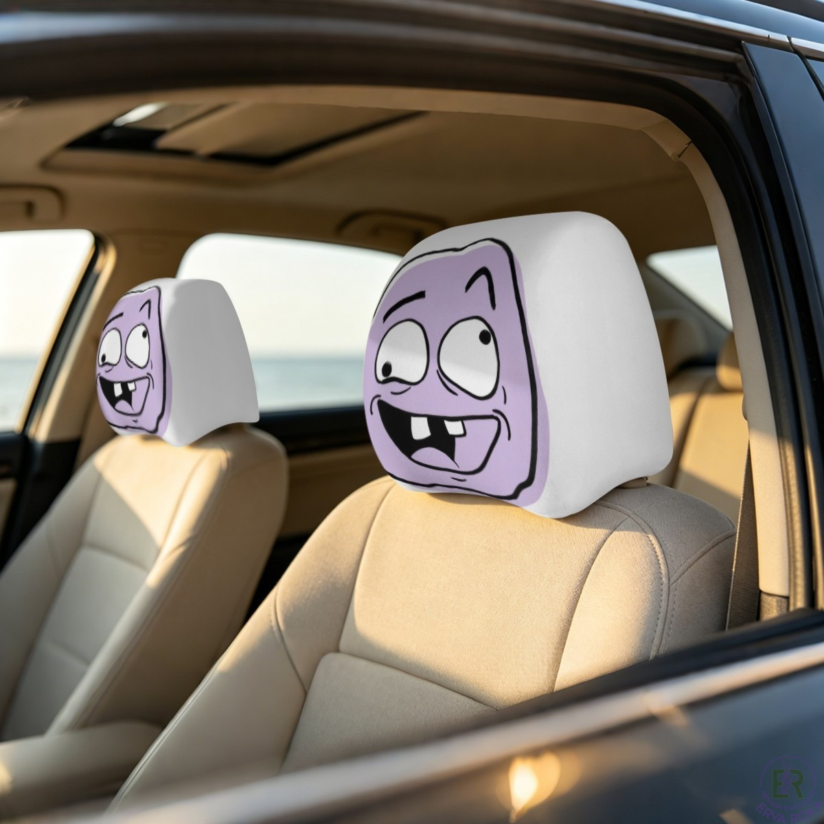 Capa Divertida para Encosto de Cabeça Auto Monstro Roxo